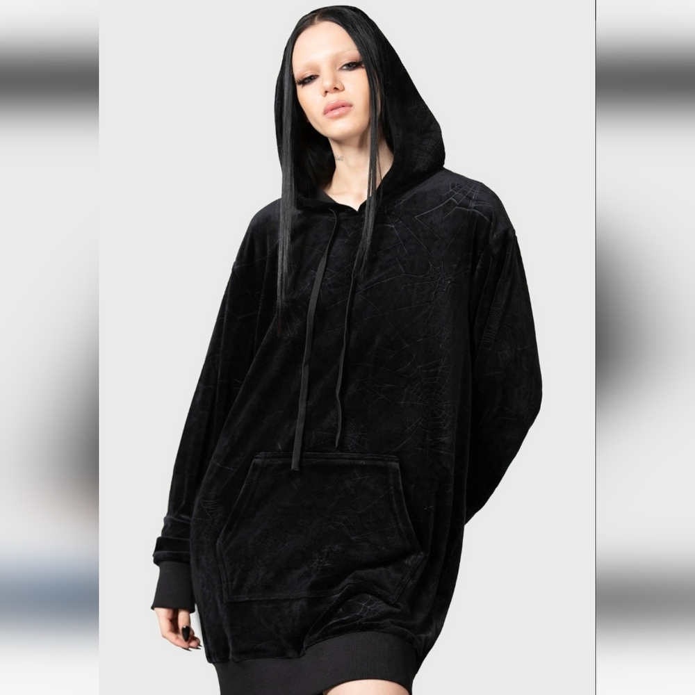 4X Killstar Black Velour Spider Web Pullover Hoodie Halloween Dress Goth Witch